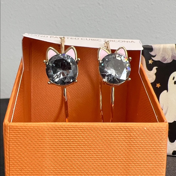 Cat Earrings w/ Cubic Zirconia 🐈⬛ - Picture 4 of 6